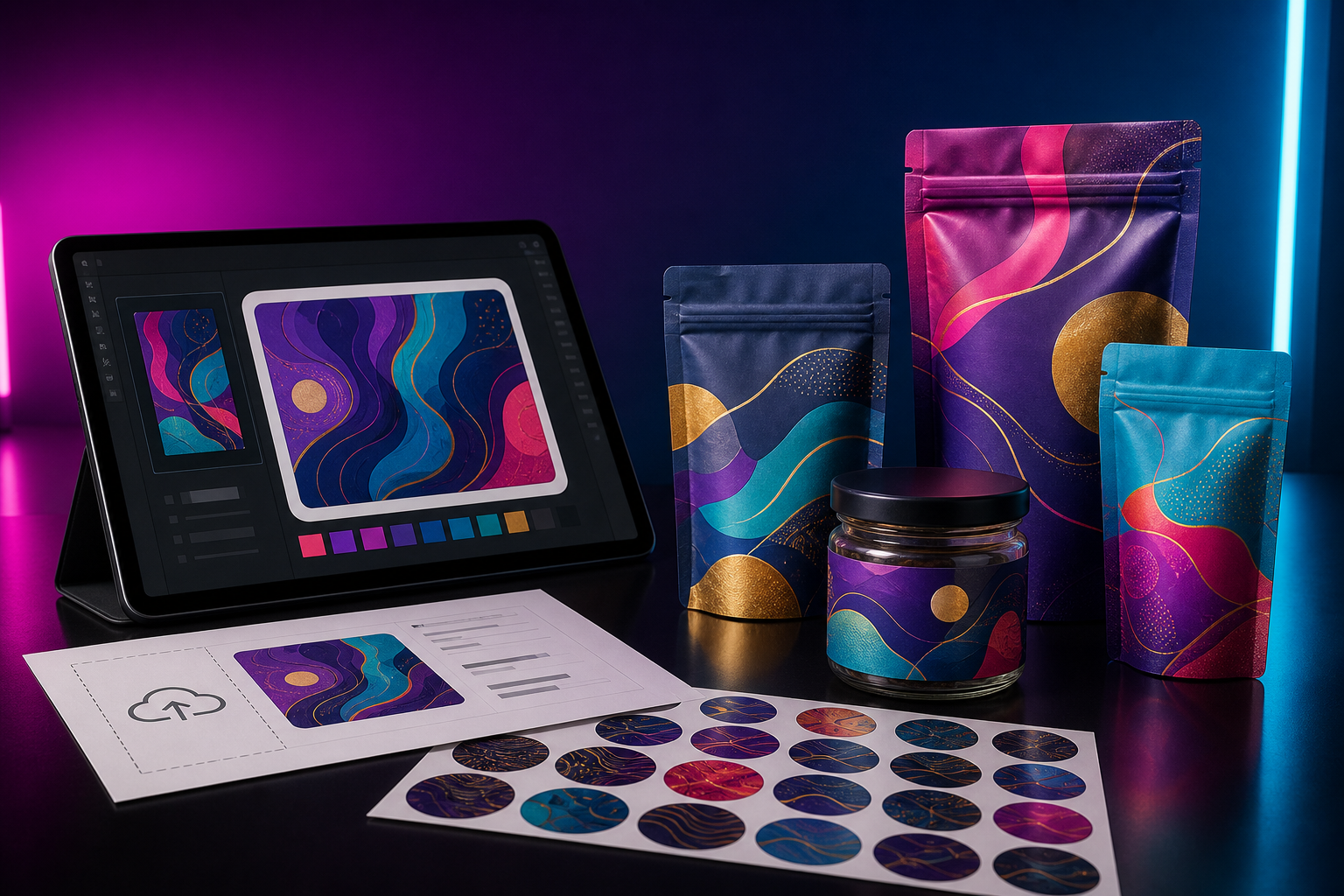Upload artwork for a review-first packaging and label order
